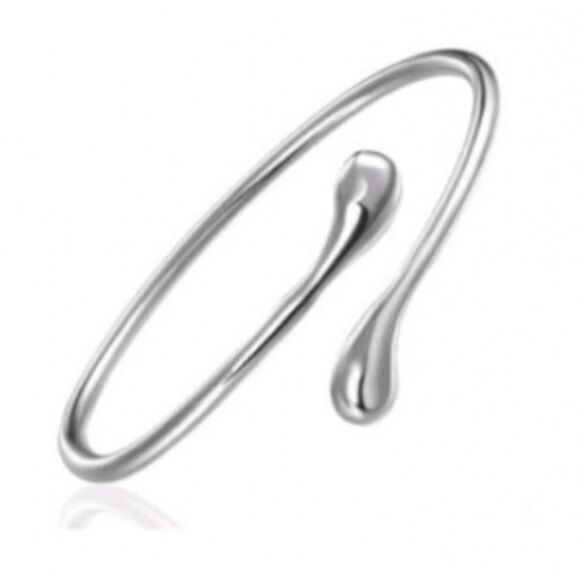 Stamped .925 Sterling Silver Adjustable Tear Drop Open Bracelet Bangle - Picture 3 of 3